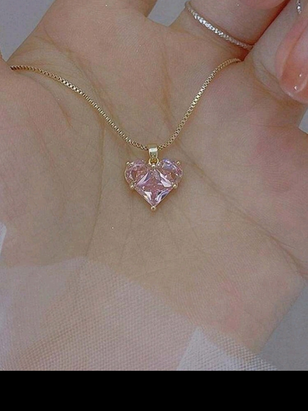 Gold Heart Pendant Necklace with Pink Gem